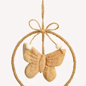 Hanger Vlinder paulowniahout naturel 11x11 cm