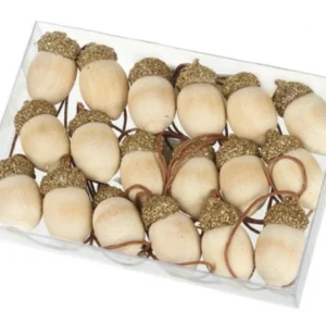 Houten Eikels met glitters (pakje 18 stuks)